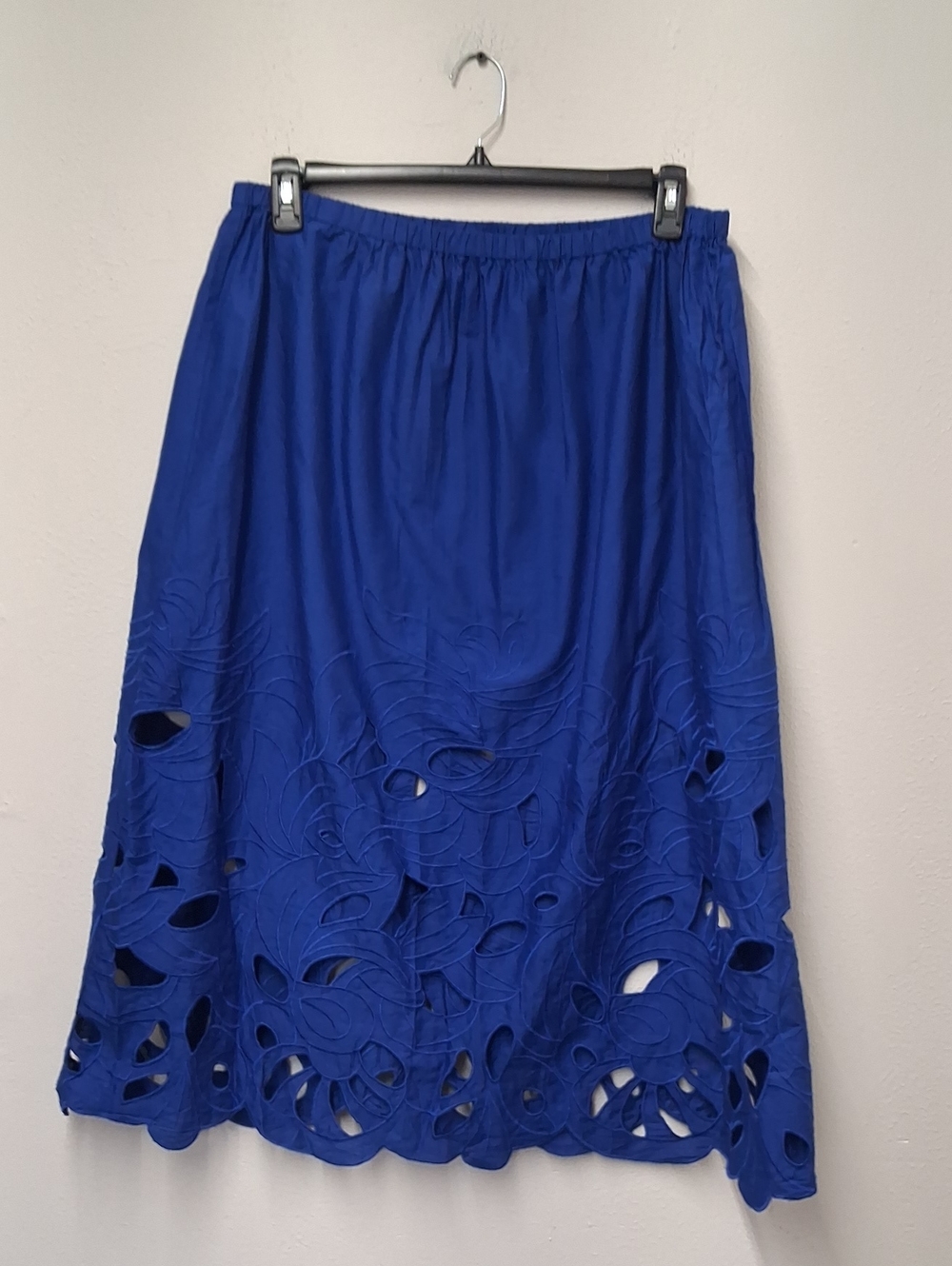 H&M Royal Blue A-Line Laser Cut Midi Skirt